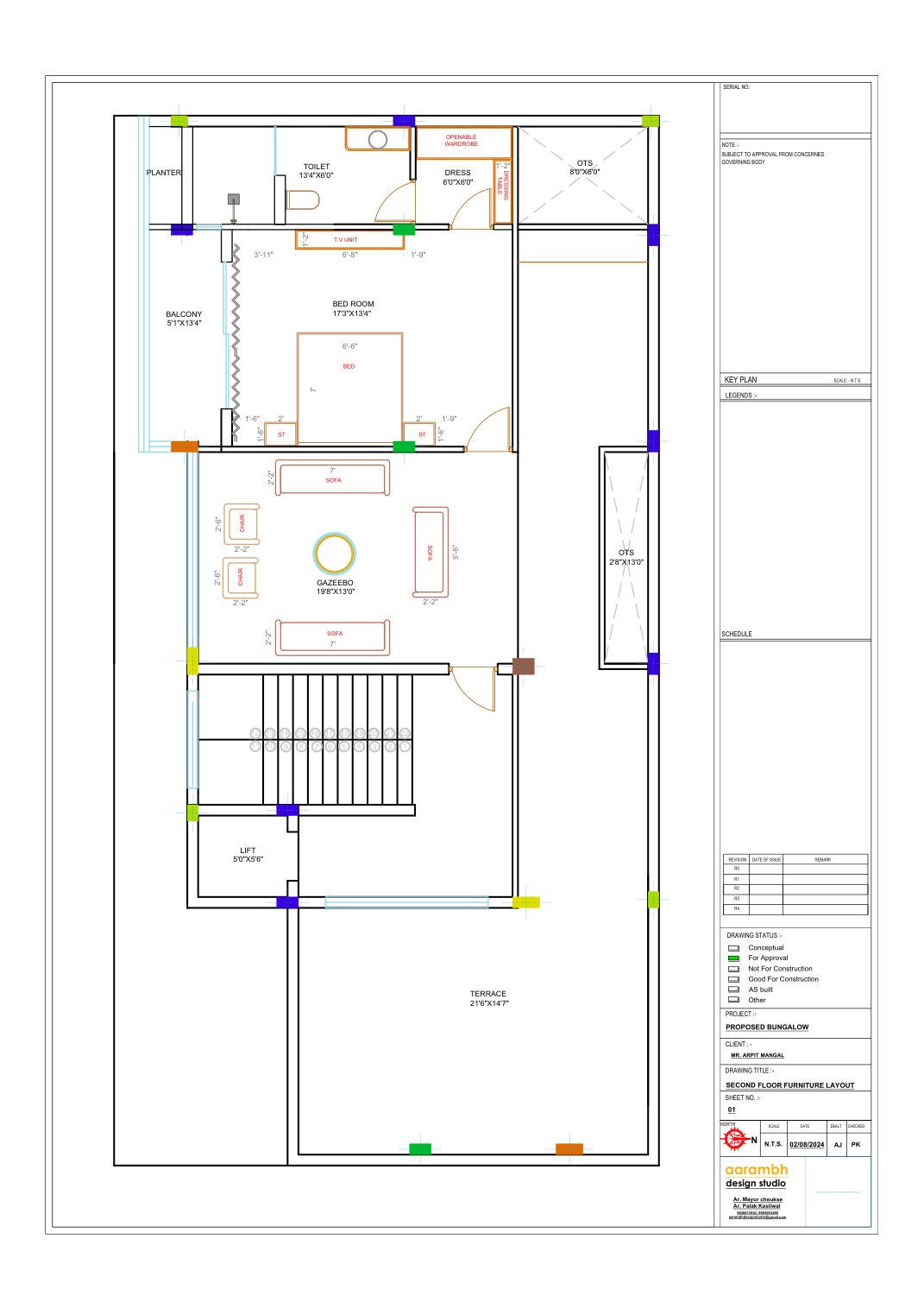 Terrace floor conceptual furniture layout